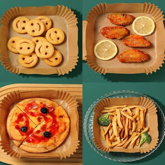 100pcs Non-Stick Air Fryer Liners - Oil & Waterproof Parchment Paper for Baking, Roasting & Microwave Use (Pre-Cut, 8" Round, 45