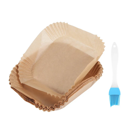 B58B-50Pcs Air Fryer Parchment Paper With Oil Brush Air Fryer Liners Square 6.3 Inch Disposable Baking Paper Air Fryer Sheets