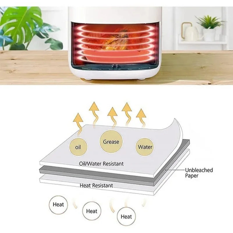 100pcs Non-Stick Air Fryer Liners - Oil & Waterproof Parchment Paper for Baking, Roasting & Microwave Use (Pre-Cut, 8" Round, 45
