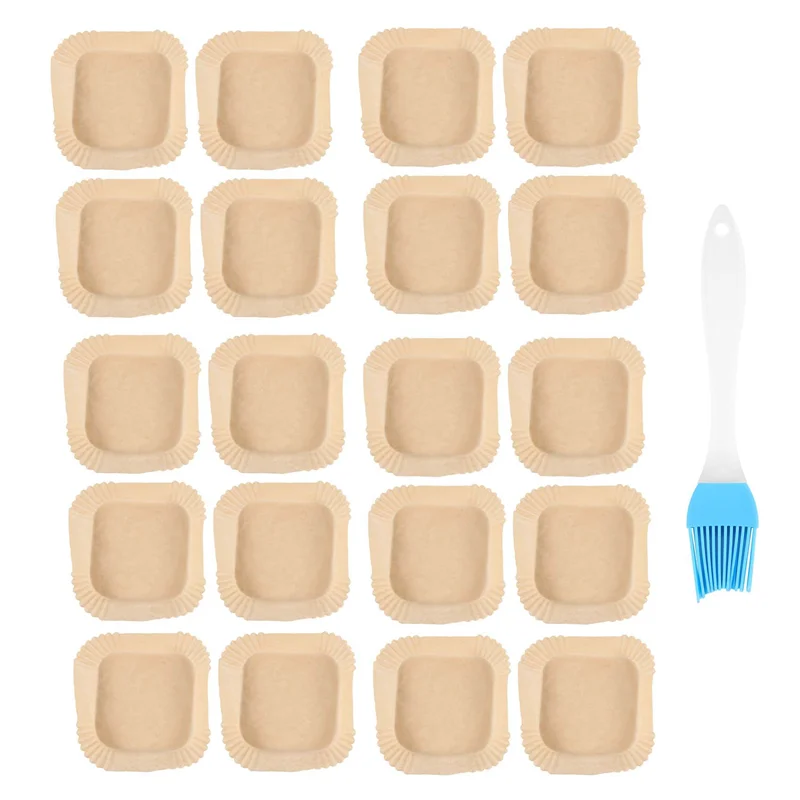 B58B-50Pcs Air Fryer Parchment Paper With Oil Brush Air Fryer Liners Square 6.3 Inch Disposable Baking Paper Air Fryer Sheets