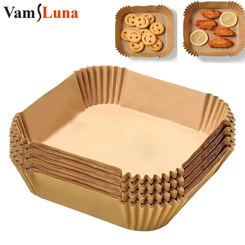 100pcs Non-Stick Air Fryer Liners - Oil & Waterproof Parchment Paper for Baking, Roasting & Microwave Use (Pre-Cut, 8" Round, 45