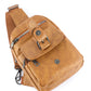 Khaki Vintage Zipper Multi Pockets PU Sling Bag