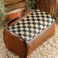 Black Checker Print Leather Zipper Makeup Bag