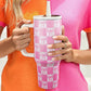 Bonbon Checkered Bow Print Tumbler Cup