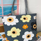 Dark Grey Flower Canvas Tote Bag