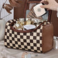 Black Checker Print Leather Zipper Makeup Bag