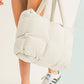 White Solid Quilted Puffy Zipped Large Tote Bag
