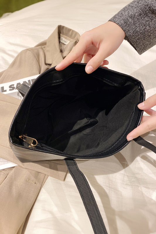 Black Geometric PU Leather Tote Bag