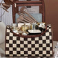 Black Checker Print Leather Zipper Makeup Bag