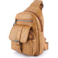 Khaki Vintage Zipper Multi Pockets PU Sling Bag