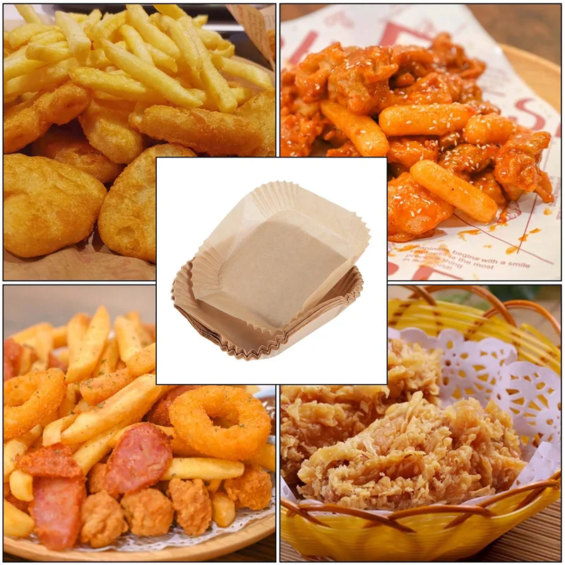 B58B-50Pcs Air Fryer Parchment Paper With Oil Brush Air Fryer Liners Square 6.3 Inch Disposable Baking Paper Air Fryer Sheets