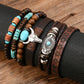 Chestnut Bull Skull Turquoise Beaded Bracelet Set