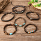 Chestnut Bull Skull Turquoise Beaded Bracelet Set