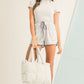 White Solid Quilted Puffy Zipped Large Tote Bag