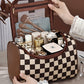 Black Checker Print Leather Zipper Makeup Bag