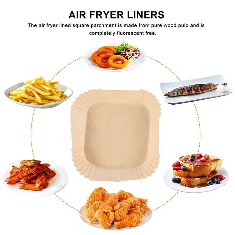 B58B-50Pcs Air Fryer Parchment Paper With Oil Brush Air Fryer Liners Square 6.3 Inch Disposable Baking Paper Air Fryer Sheets